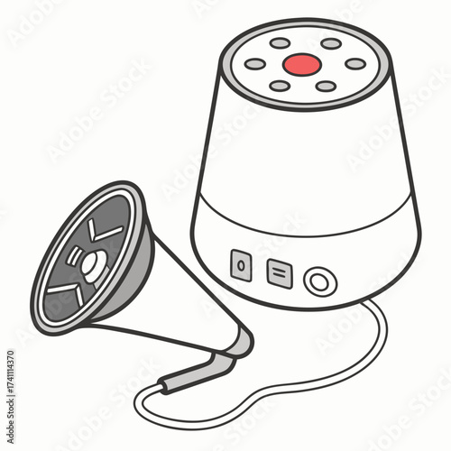 White smart speaker with connected microphone voice assistant