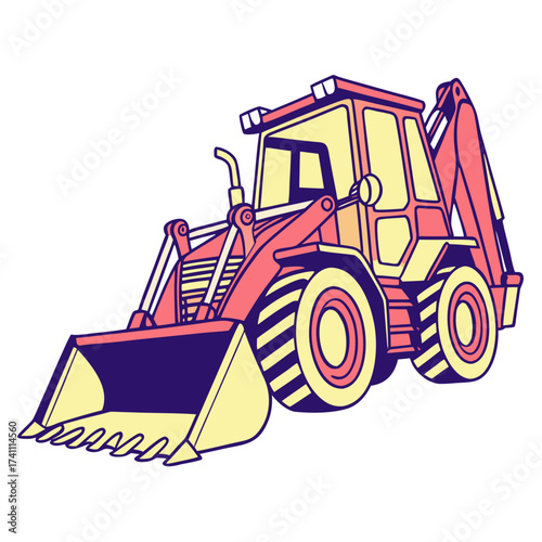 Yellow and coral bulldozer graphic construction vehicle