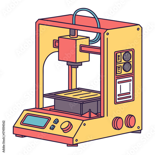 Yellow and coral 3d printer machine illustration technology