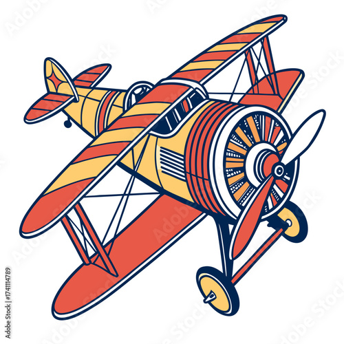 Yellow and red biplane graphic airplane aircraft
