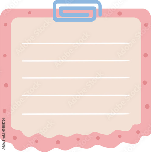 cute blank note memo school office supply with clip vector cartoon illustration