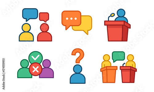 Colorful icons of communication and public speaking concepts