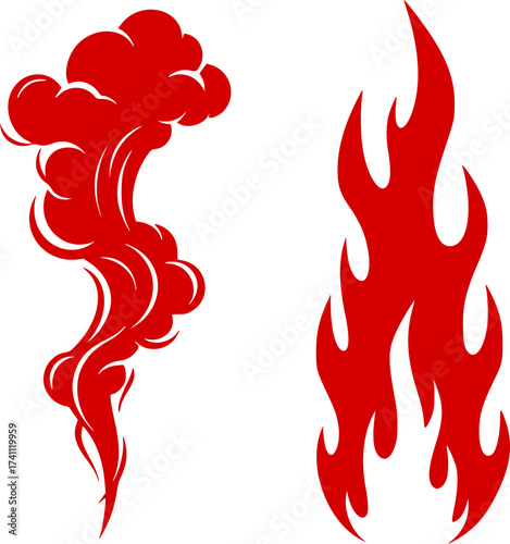 Black Vector Silhouette: Pillar of Fire and Cloud	A conceptual black vector silhouette depicting two distinct vertical shapes: one representing a swirling pillar of smoke/cloud and the other represent