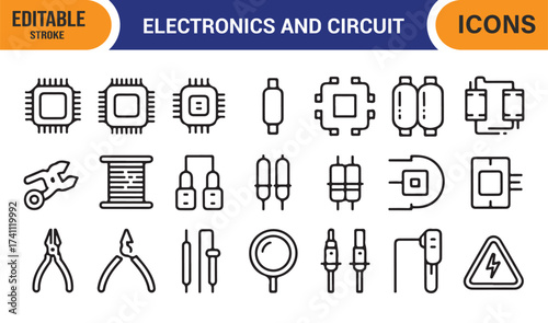 Electricity and hardware line icons pack, clean outline vector for engineering and repair use