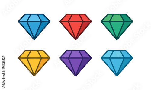 Colorful gem collection with hexagon cut in flat design
