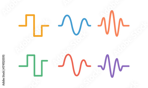 Colorful line waveform diagrams in minimalist style