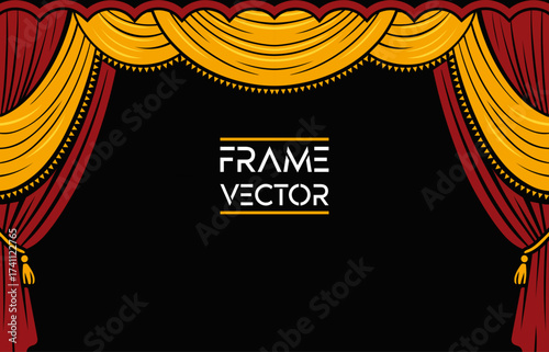 Greeting card frame vector, Curtain frame template red color vector graphic, Theater Curtains Frame, poster, glass frame, ceramic border, tiles border, marble tiles vector, Islamic card corner.