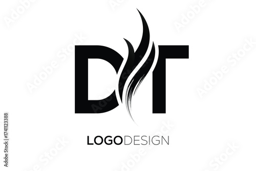 DT Creative Monogram Logo Design – Modern Abstract Letter Mark with Artistic Brush Stroke