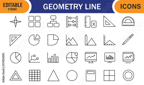 Learning and education geometry line vector collection, clean minimal math tool icons