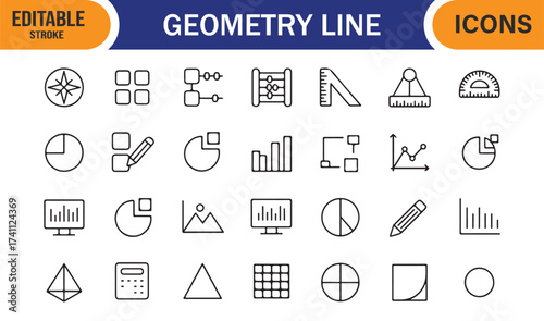 Math and geometry icon set, minimal editable stroke vector of school and science tools