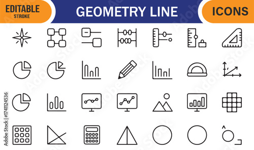 Geometric outline icon pack, flat line vector for math, education, and measurement design