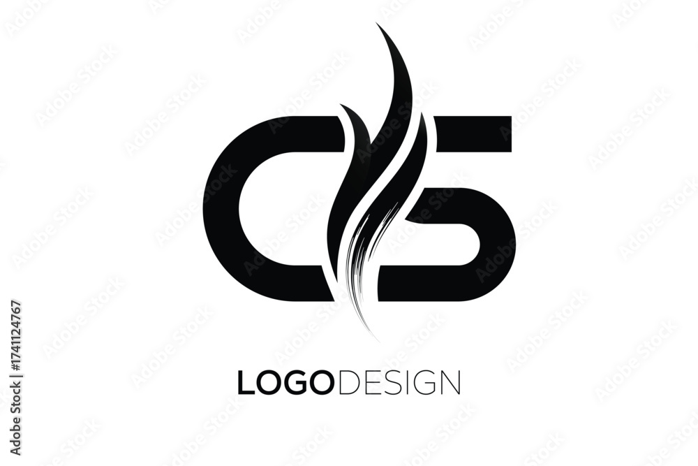 Obraz premium CS Creative Monogram Logo Design – Modern Abstract Letter Mark with Artistic Brush Stroke