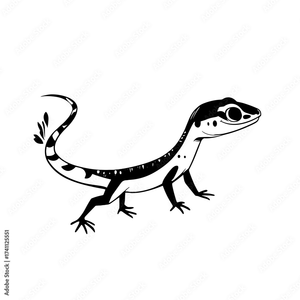 Fototapeta premium Gecko. Gecko simple black and white line art vector logo