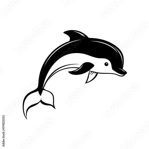 Dolphin. Dolphin simple black and white line art vector logo