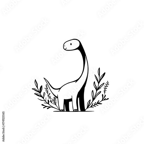 Apatosaurus. Apatosaurus simple black and white line art vector logo