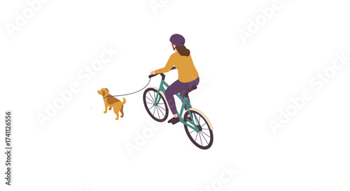 Isometric cycling with dog on leash - outdoor activity concept
