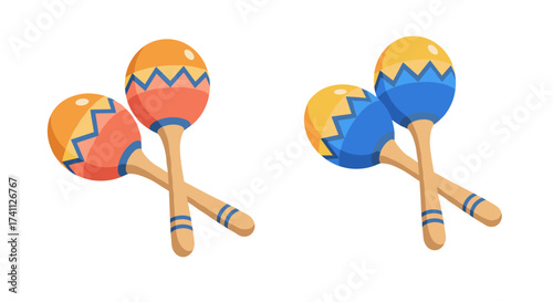 Colorful maracas with geometric patterns on white background