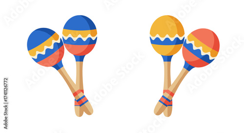 Colorful maracas pair in flat design with vibrant patterns