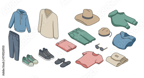 Isometric casual wear collection: modern clothing and accessories for everyday style