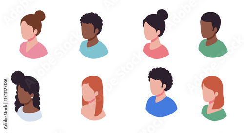 Diverse collection of minimalist avatar icons in flat design