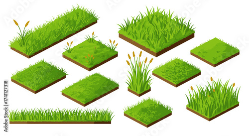 Isometric grass elements set for landscaping and game design