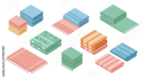 Colorful isometric blanket and towel collection for home decor projects