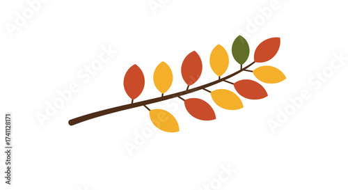 Autumn leaves branch: colorful seasonal nature design in flat style
