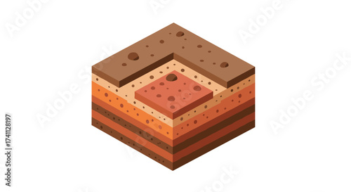Isometric layered soil diagram with various earth tones