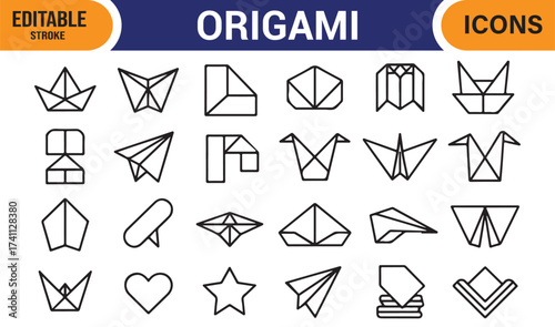 Minimal origami symbol pack – editable stroke paper folding vector for creative design.