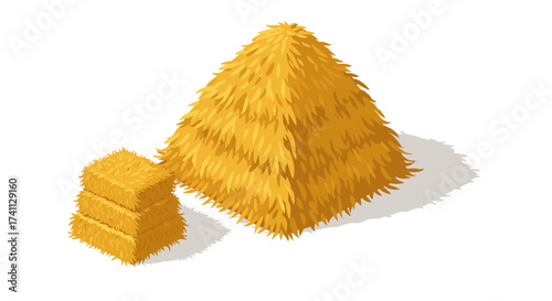 Isometric haystacks with shadow on white background