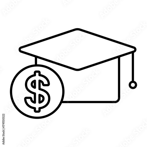 Education Costs Mortarboard and Dollar Sign Icon Representing Tuition Fees