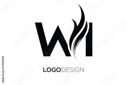 Free Download WI Creative Monogram Logo Design – Modern Abstract Letter Mark with Artistic Brush Stroke - GFXLoad