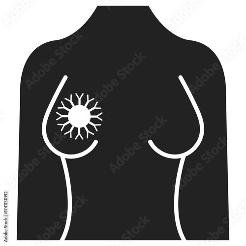 Breast cancer awareness medical icon design. female torso illustration highlighting breast cancer awareness with symbolic tumor mark,  for healthcare, prevention, and oncology concept.EPS10/AI.
