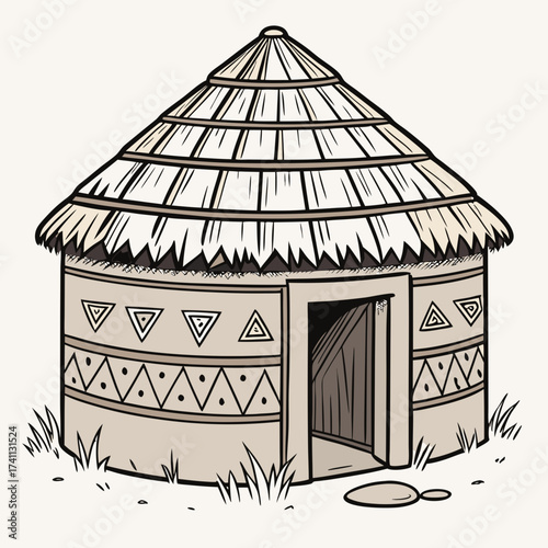 Colorful Traditional African Hut with Geometric Patterns