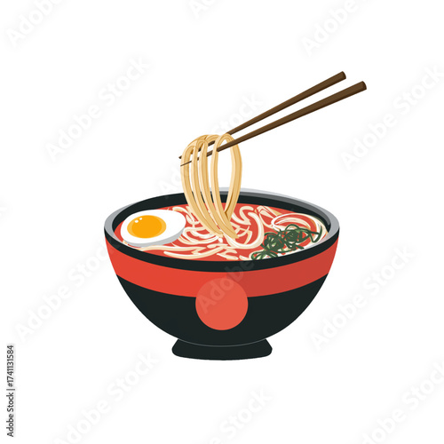 flat 2D icon vector illustrator of bowl of ramen