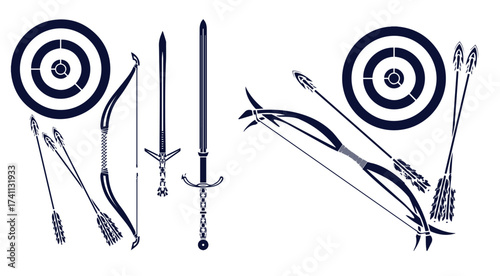 Vector silhouettes of the bow and arrow 