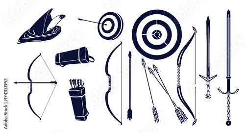 Vector silhouettes of the bow and arrow 