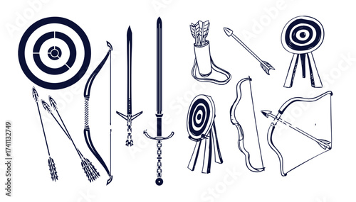 Vector silhouettes of the bow and arrow 