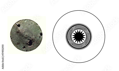 Ancient Sun Meander Symbol Artifact and Vector Graphic