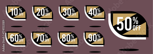 10% off 20% off 30% off 40% off 50% off 60% off 70% off 80% off 90% off, 10, 20, 30, 40, 50, 60, 70, 60, 80, 90, percent off, bottom drawing numbers golden gold white black, sale, retail, set.