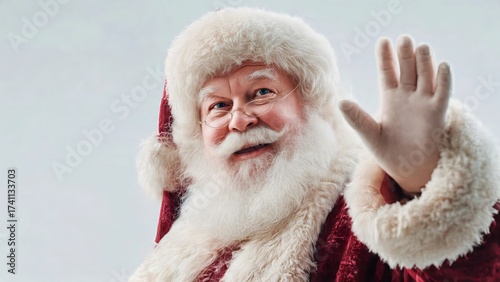 Jolly Santa Claus with a warm greeting, a timeless image of holiday cheer and generosity.