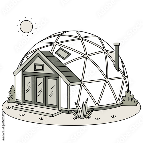 Geodesic Dome House with Sun and Plants building architecture