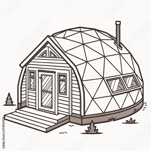 Geodesic Dome House with Wood Siding and Windows home