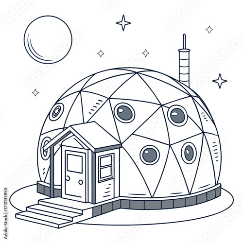 Geodesic dome with multiple windows and moon dome house