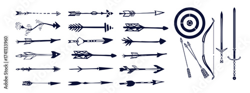 Vector silhouettes of the bow and arrow 