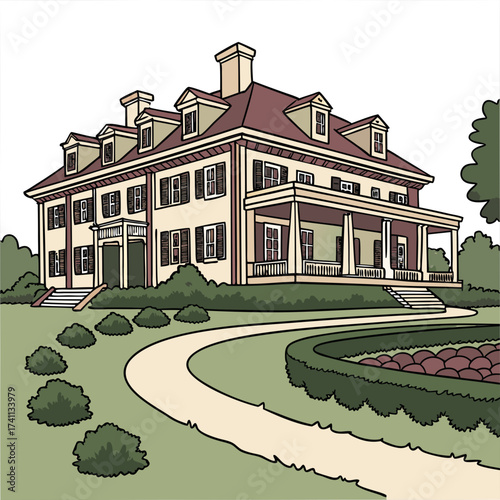 Georgian Style Mansion with Winding Garden Path house