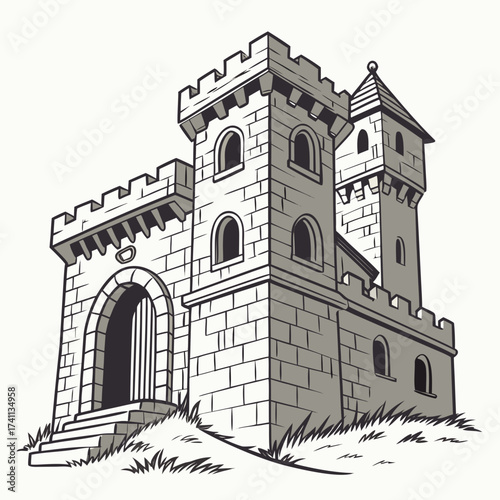 Medieval Castle Fortress with Towers and Gate architecture