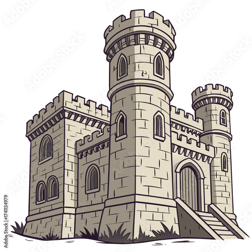 Medieval Stone Castle Fortress With Towers And Battlements