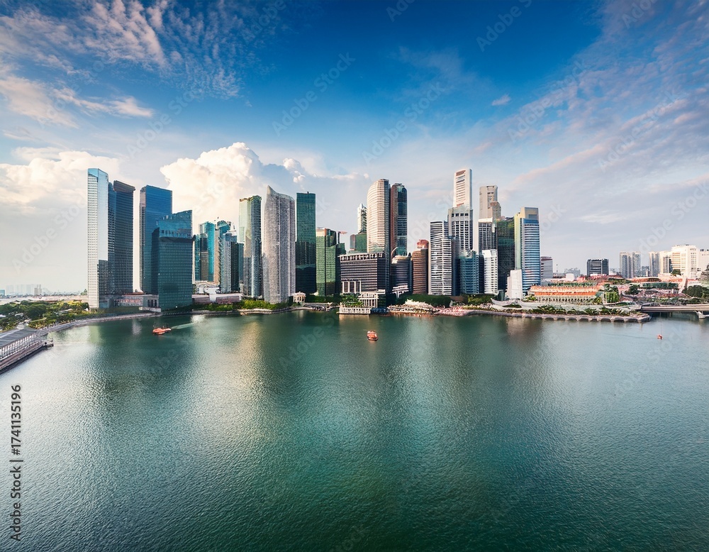 Fototapeta premium singapore business district skyscrapers skyline and marina bay in daytime