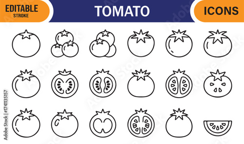 Minimal tomato outline icons collection, healthy organic vegetable vector illustration